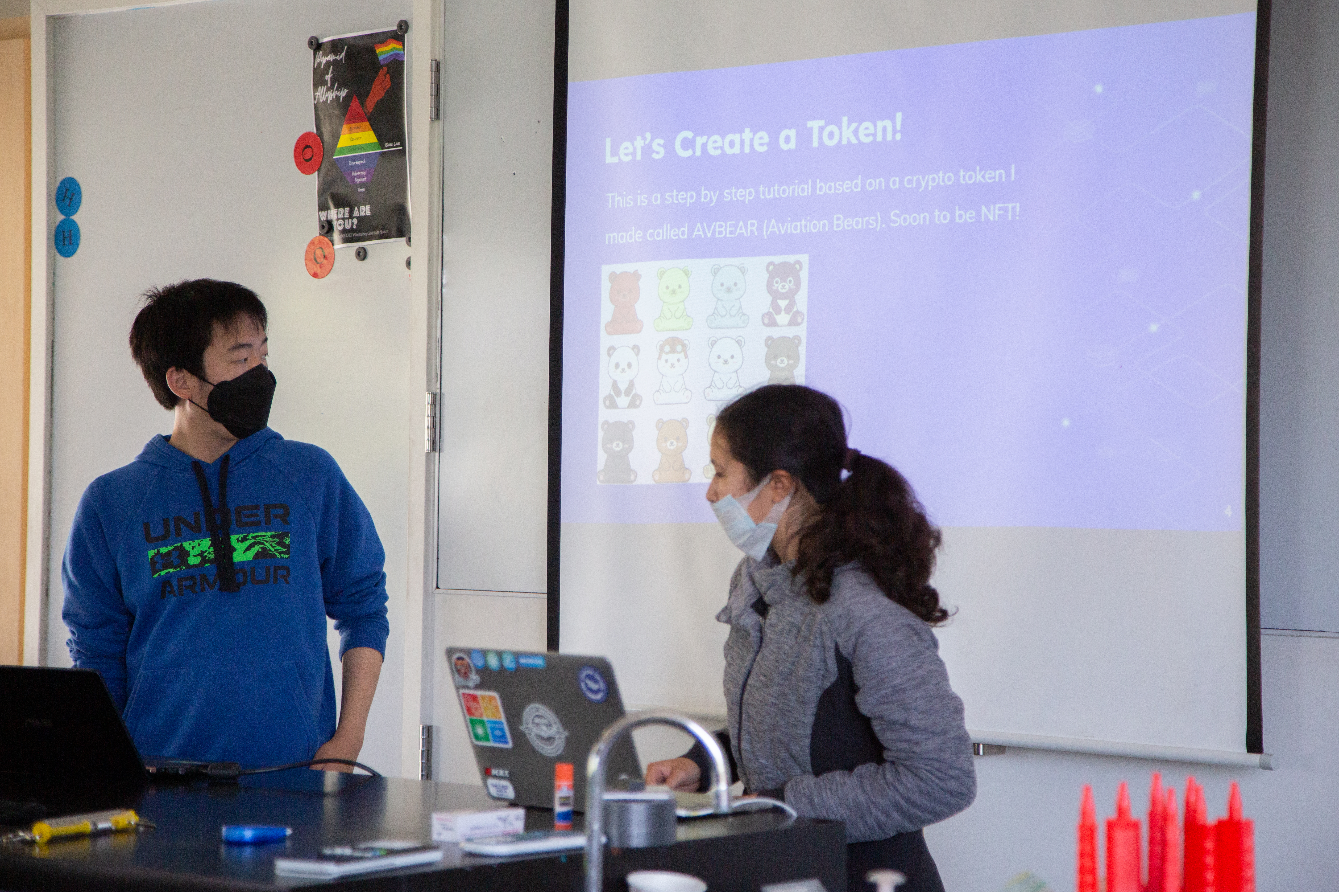 Nathan and Angelina talking to the class